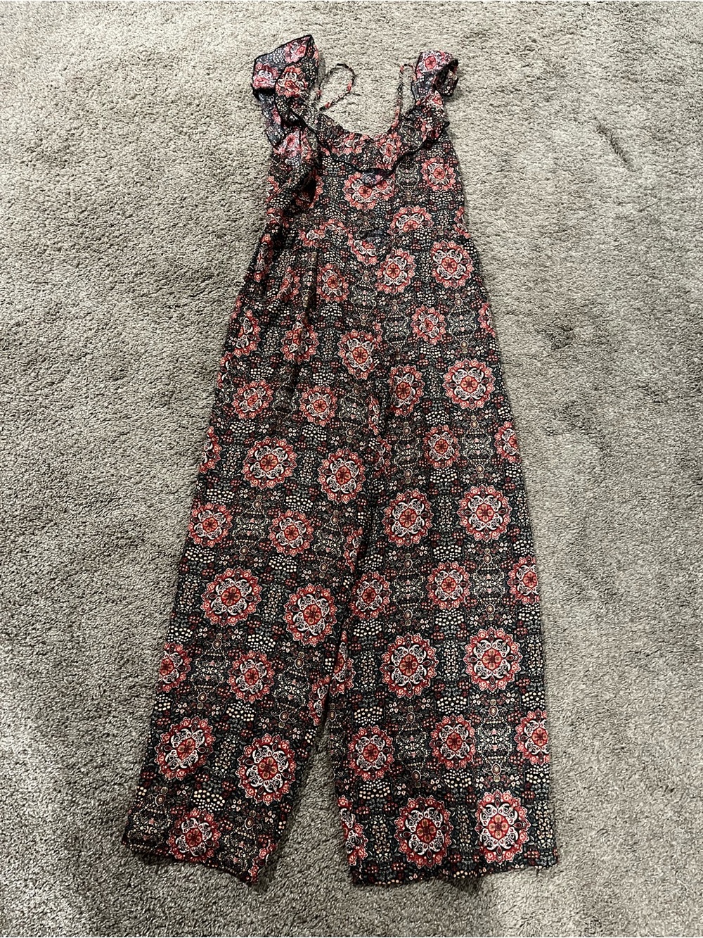 Wide-Leg Floral Jumpsuit in Black and Red